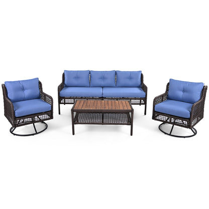 Outdoor Patio Set PE Rattan 4 Piece Swivel Chair Seats 5