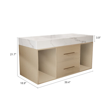 39.4'' Floating Bathroom Vanity with Ceramic Sink, 2 Soft Close Drawers
