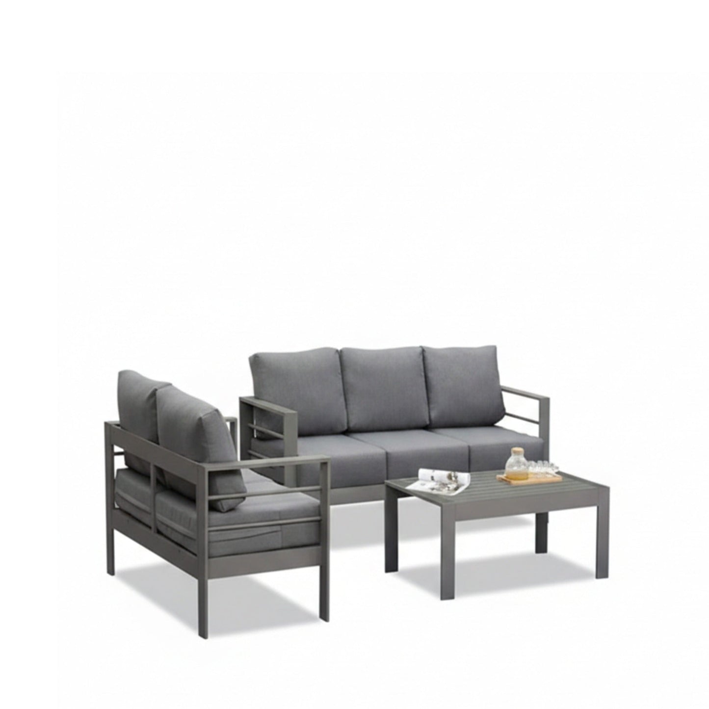 Outdoor Conversation Set 5 Seat Aluminum Gray Blue Cushion