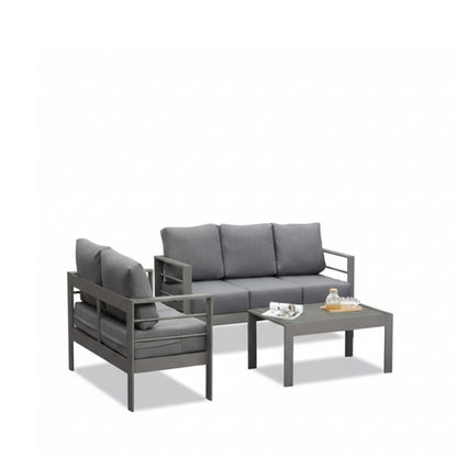 Outdoor Conversation Set 5 Seat Aluminum Gray Blue Cushion