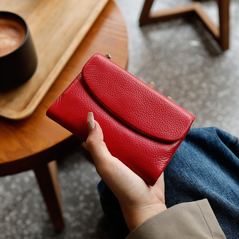 Genuine Leather Womens Short Wallet Card Holder With Multiple Card Slots