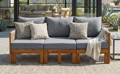 Chaise Lounge Acacia Wood Rope Natural Gray Cushion Convertible 3 Seat