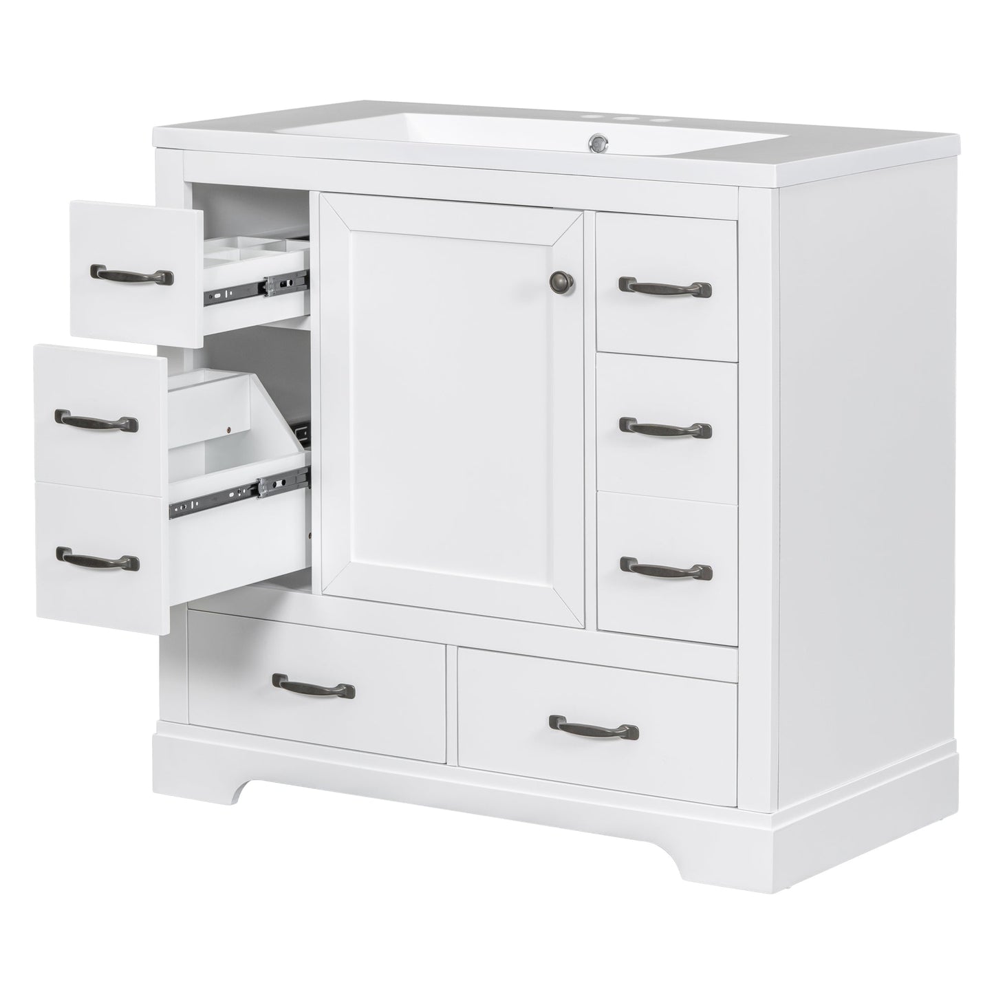 36' Bathroom Vanity with Sink Combo, Six Drawers, Multi-Functional Drawer Div...