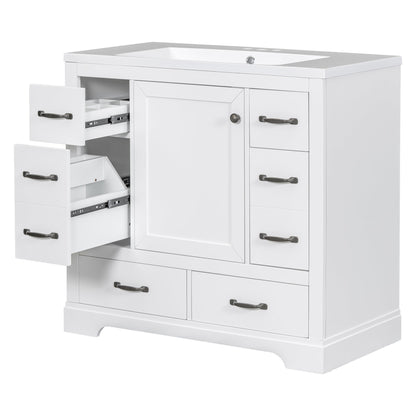 36' Bathroom Vanity with Sink Combo, Six Drawers, Multi-Functional Drawer Div...