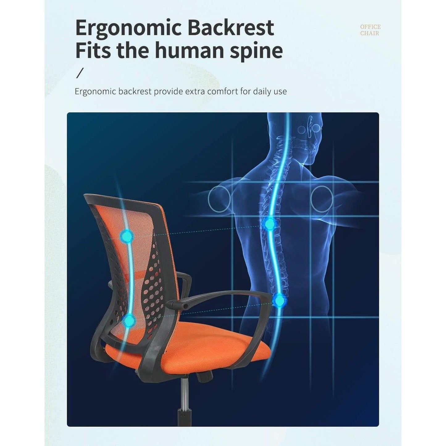 Ergonomic Orange Mesh Office Chair With Armrests Swivel
