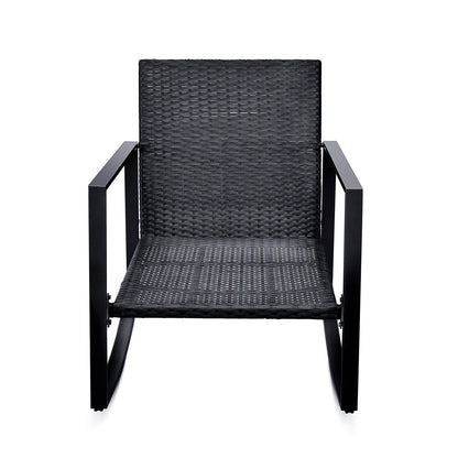 Outdoor Bistro Set Wicker Iron Blue 3 Piece Rocking Chairs Cushions Seats 2