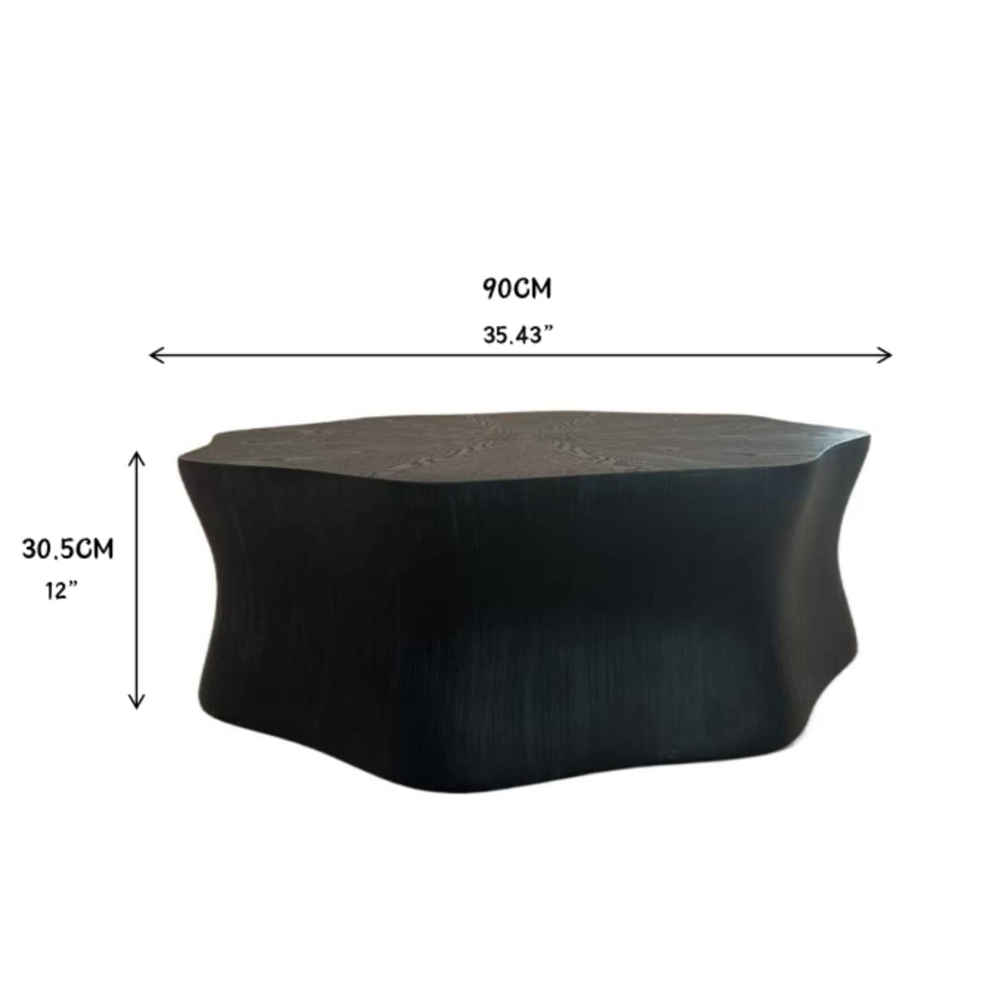 Black Petal Coffee Table, Fiberglass with Birch Wood Grain Veneer, Living Room