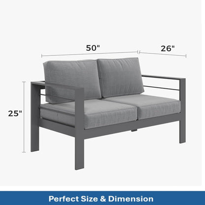 Outdoor Loveseat Aluminum Gray Dark Gray Olefin Cushions 50in