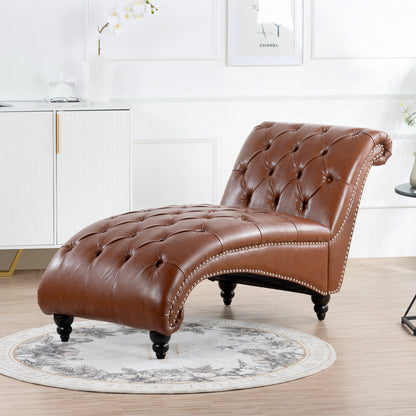 Brown PU Tufted Armless Chaise Lounge with Foam Seating and Birch Legs