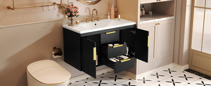 36'' Wall Mounted Bathroom Vanity with Resin Sink and 2 Drawers