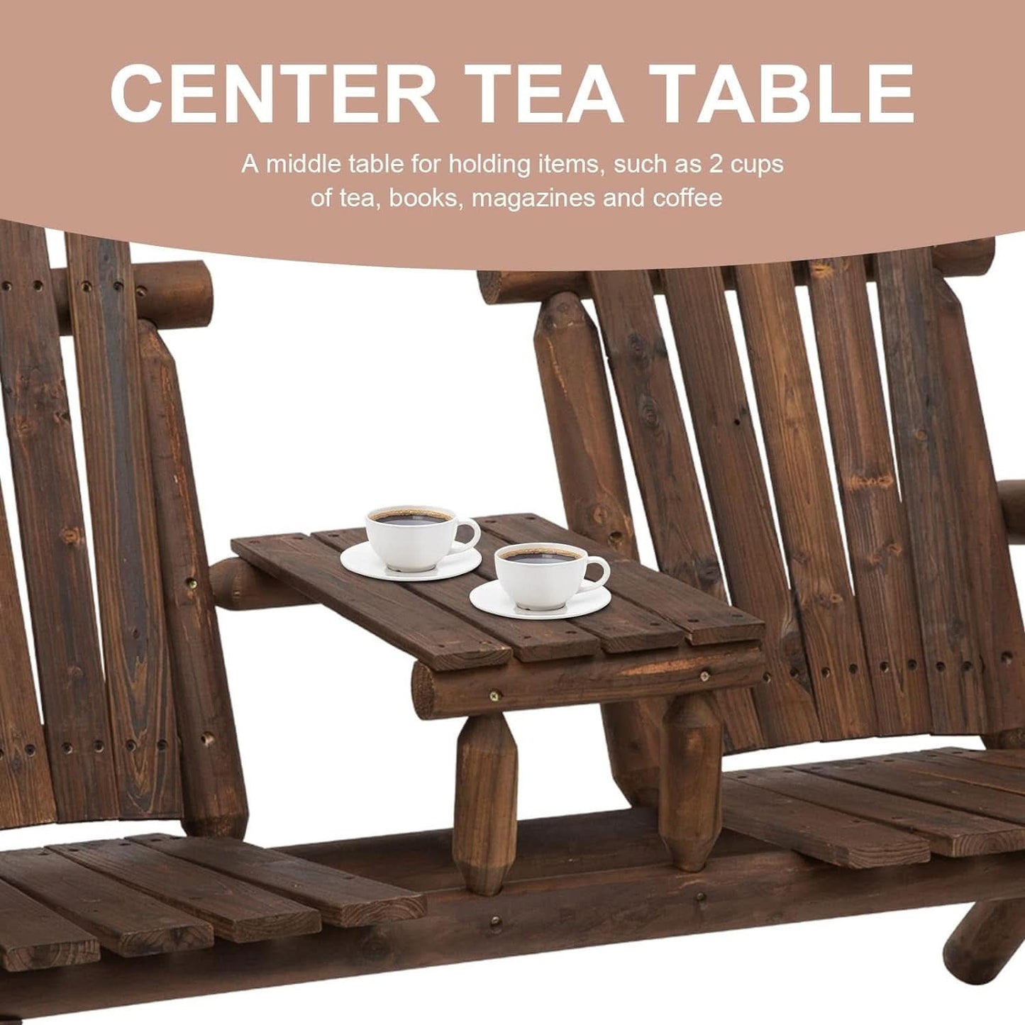 Two-Seat Wooden Adirondack Chair With Integrated Table