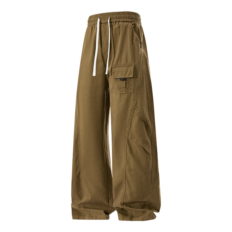 Retro American-style Patchwork High-street Loose Straight-leg Casual Pants