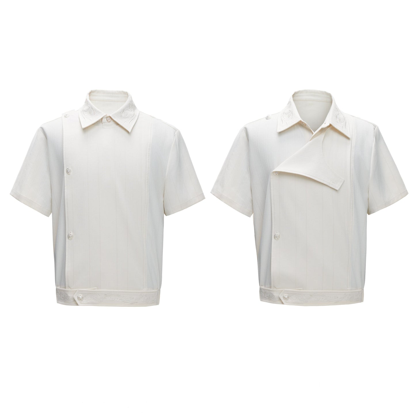 Embroidered Luxurious Short-sleeve T-shirt With A Slanted Placket