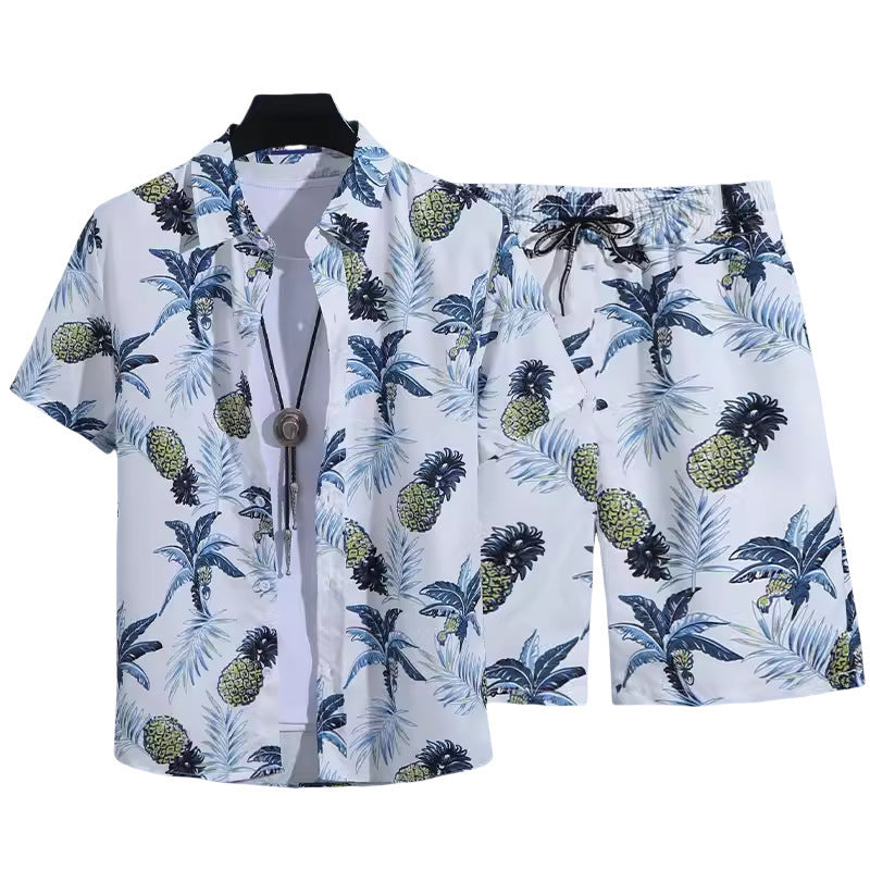 Floral Shirt Set Short Sleeves Retro All-over Floral Print Trendy