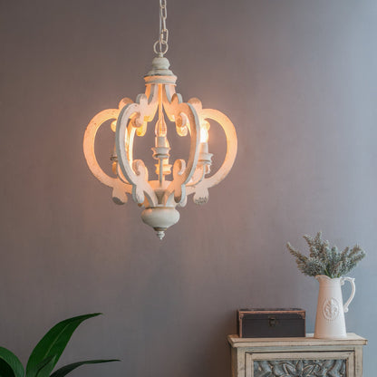 French Country Wood Chandelier 6-Light Farmhouse Pendant Adjustable Chain