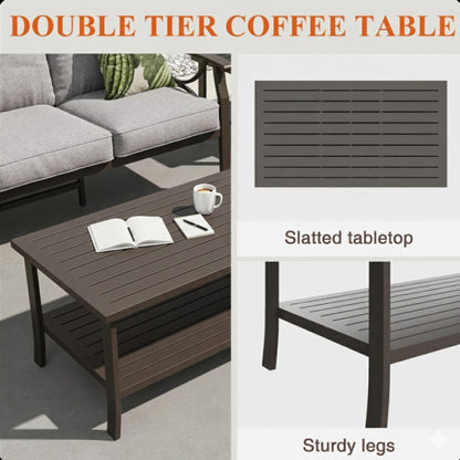 Outdoor Patio Set Steel 5 Piece Khaki Gray Cushions