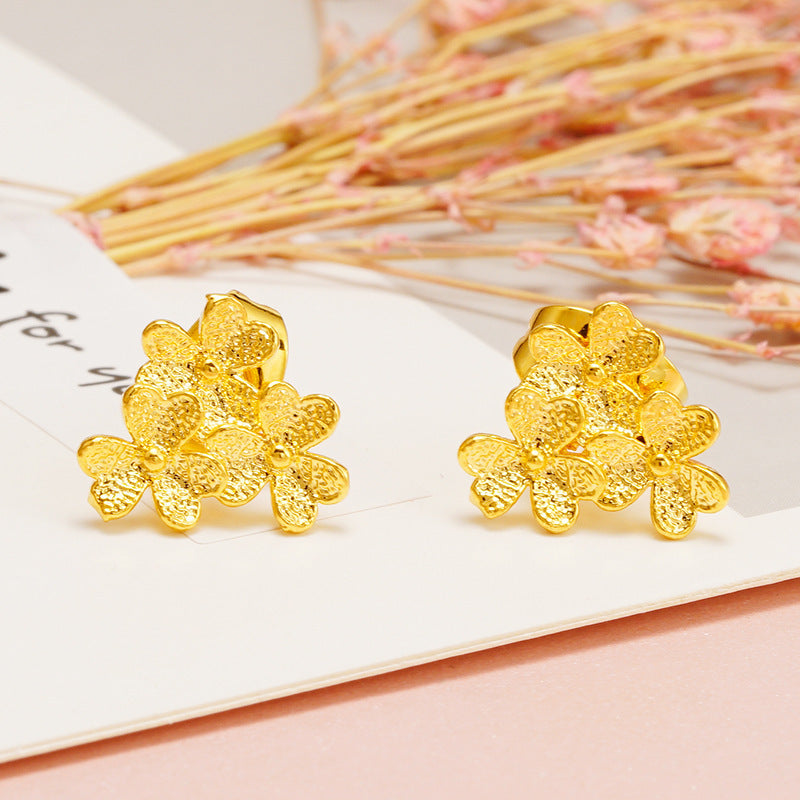 Versatile Sandblasted Gold Flower Elegant Womens Earrings