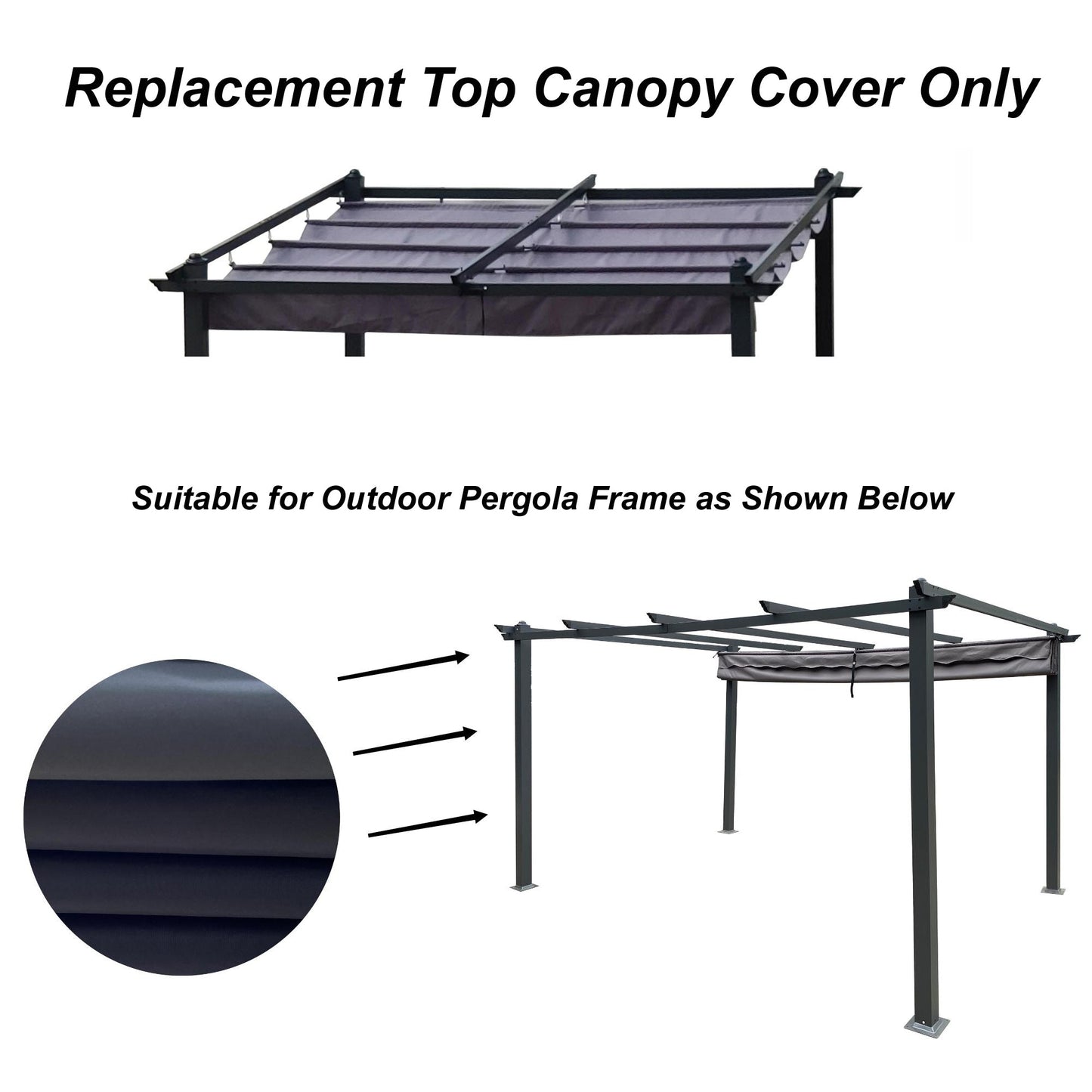 Pergola Replacement Canopy Gray Polyester UV Water-Resistant 10x10 Ft