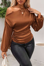 Drawstring One Shoulder Long Sleeve Blouse