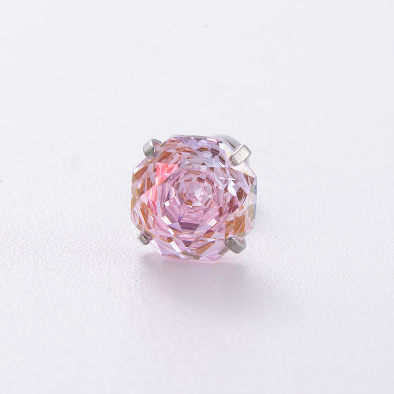 High-end, Brilliantly Reflective Octagonal Millennium Rose-cut Cubic Zirconia Stud Earrings