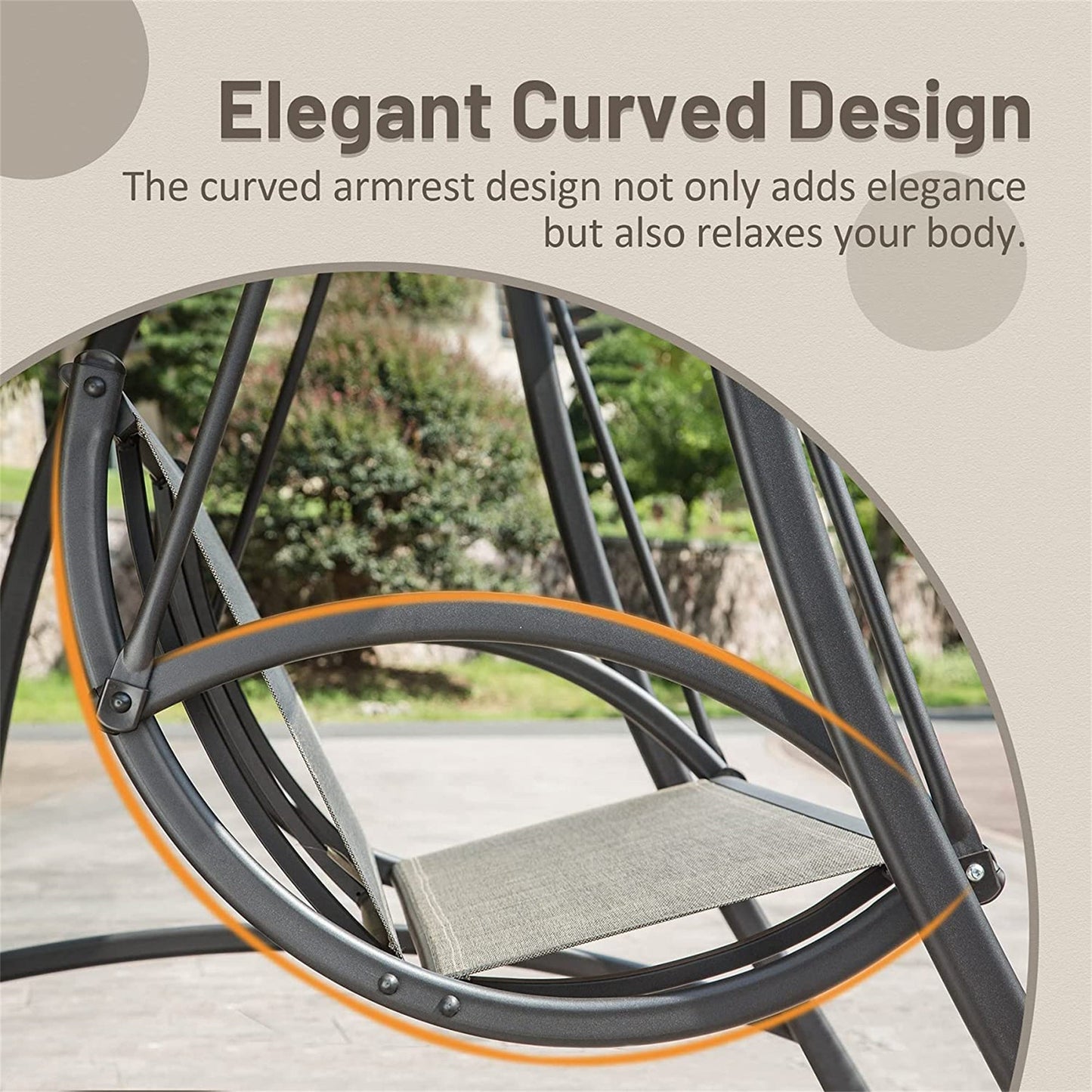 Outdoor Porch Swing 3-Seat Steel Textilene Dark Brown Canopy 73x52 In 970 LB