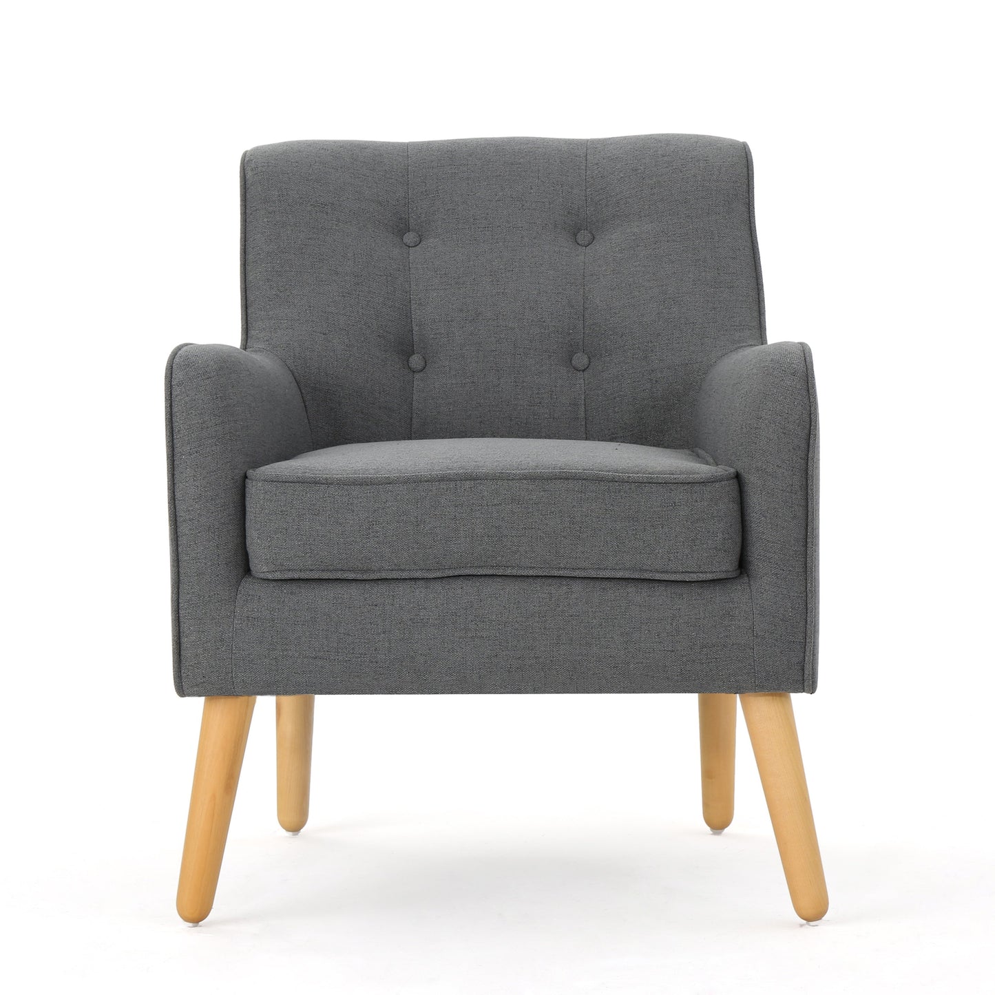 Accent Chair Mid-Century Charcoal Fabric Tufted Back Wood Legs 25x30x31 In