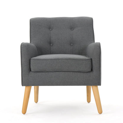 Accent Chair Mid-Century Charcoal Fabric Tufted Back Wood Legs 25x30x31 In