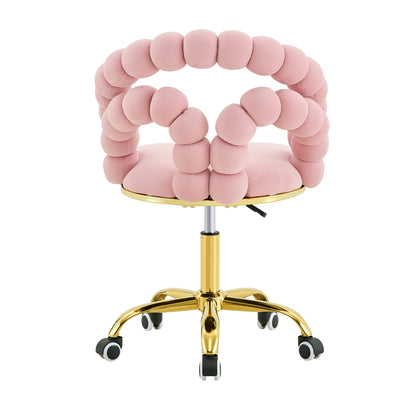 Pink Velvet Bubble Vanity Chair with Gold Base, 360 Swivel Height Adjustable