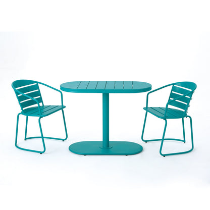 Outdoor Bistro Set Iron Teal 3 Piece Oval Table 2 Chairs Matte Finish
