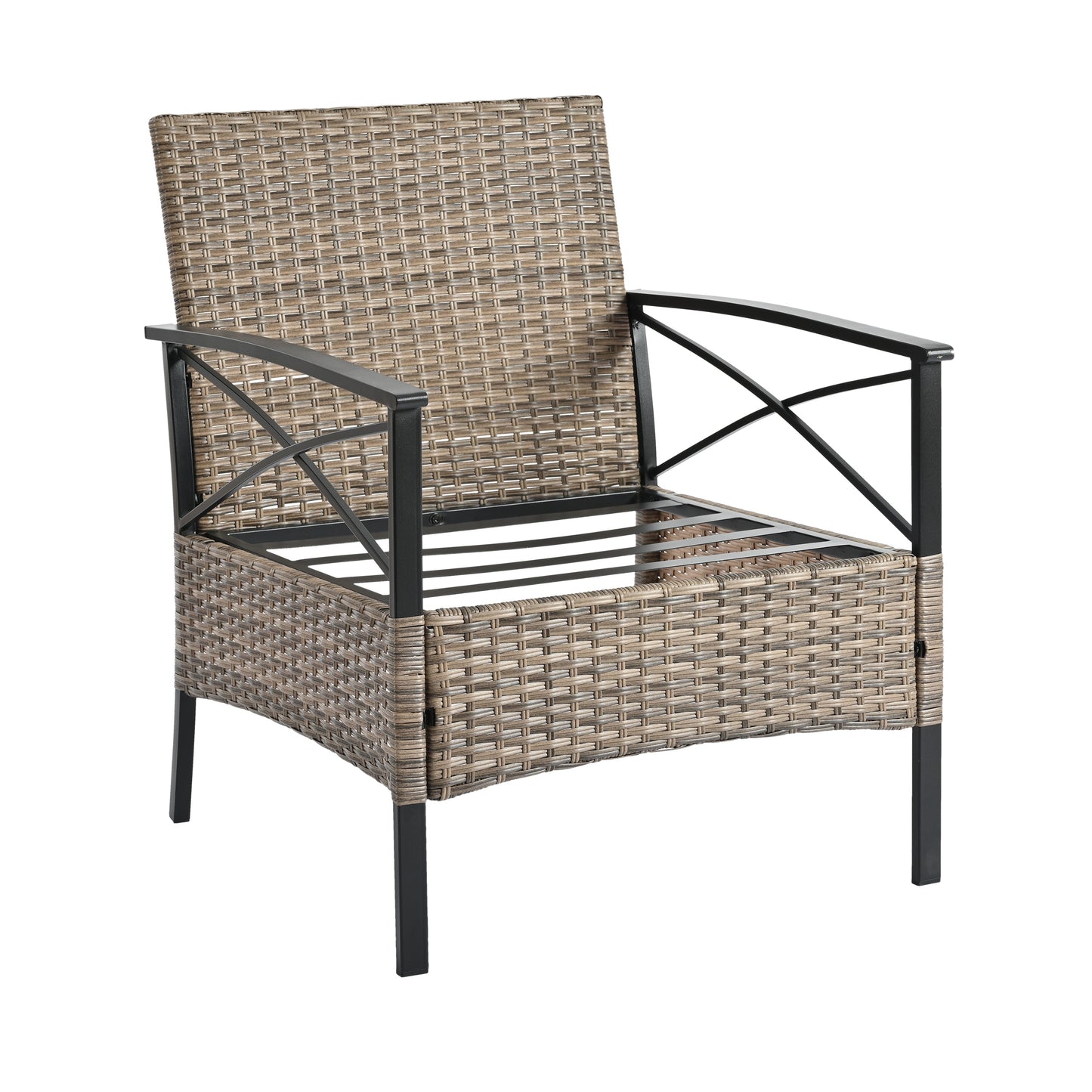 Outdoor Patio Set PE Rattan Brown 4 Piece Cushioned