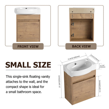Soft Close Doors Bathroom Vanity With Sink, 16 Inch For Small Bathroom