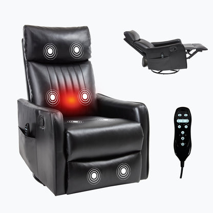 Recliner Chair Swivel Rocker Faux Leather Black Heat Massage