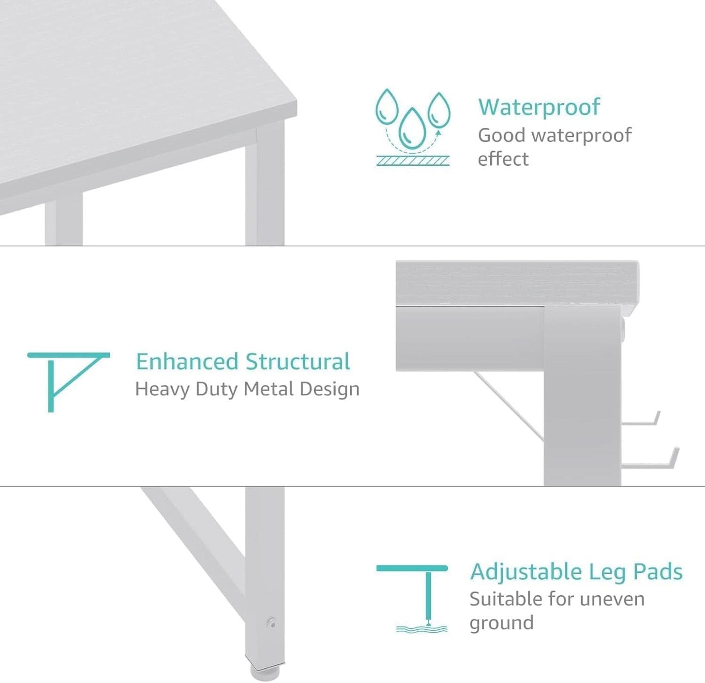 55 Inch White Computer Desk With Fabric Drawer For Home Office