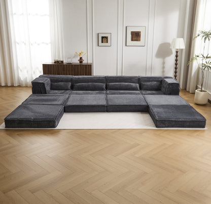 Sectional Sofa Modular Circle Fleece Dark Gray 4 Seat Ottoman 157 In