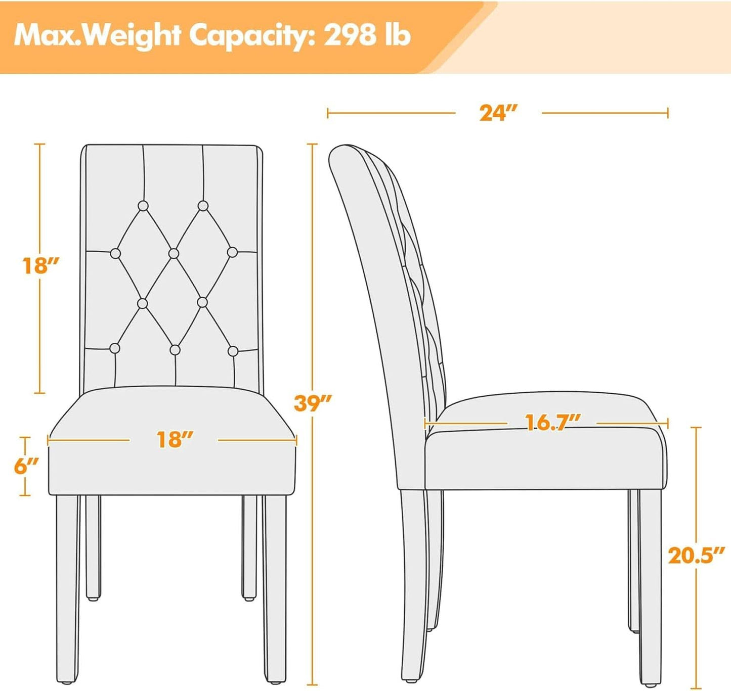 High Back Dining Chairs Set of 2 Retro Brown Parsons