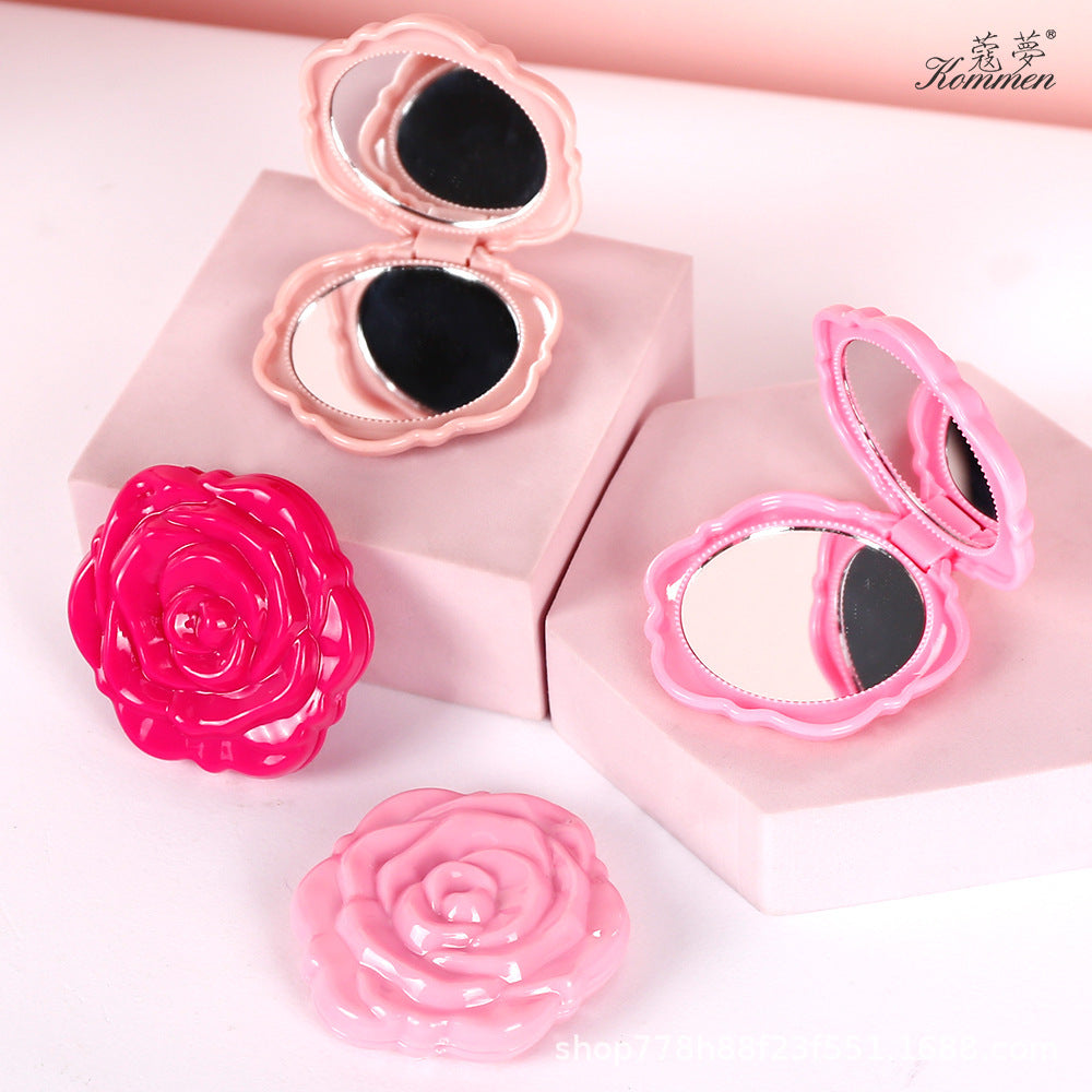 Portable Folding Mirror With Electroplated Rose Design