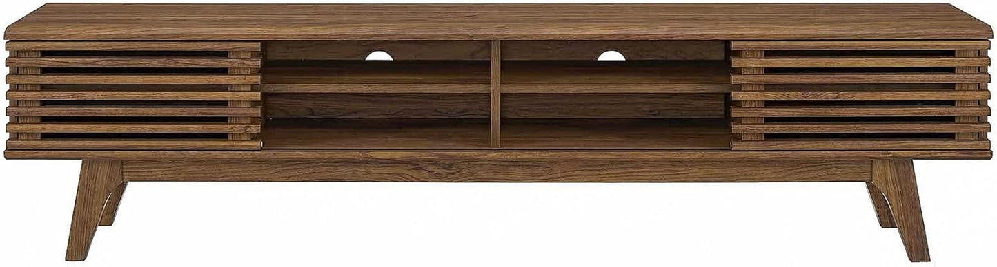 70 Inch Mid Century Modern Walnut TV Stand Console