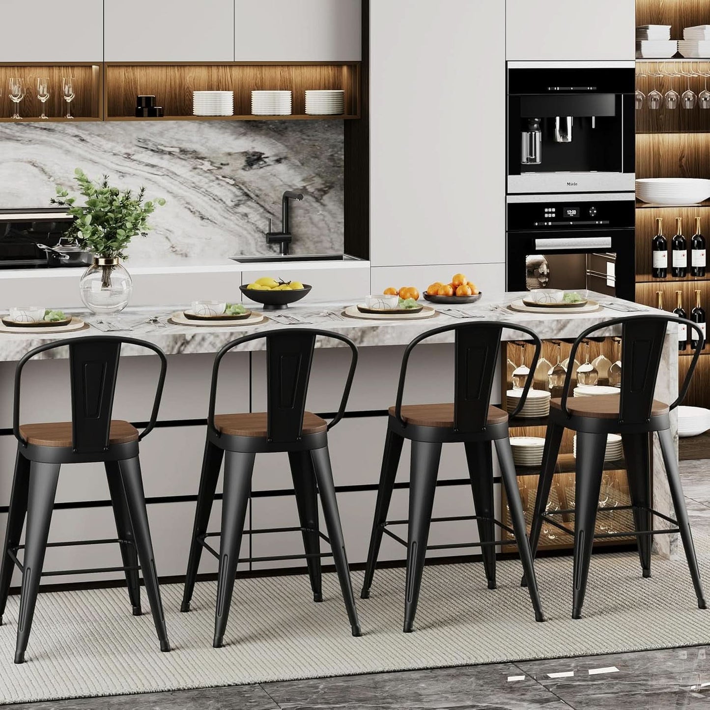 Industrial 24 Inch Bar Stools Set of Four