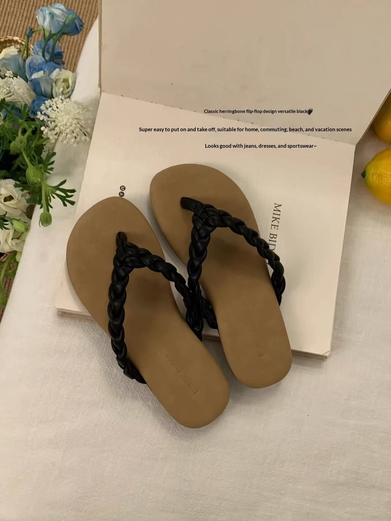 Retro Flat Minimalist Woven Flip-flops