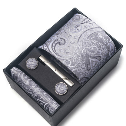 Men's Jacquard Necktie Set with Pocket Square and Cufflinks