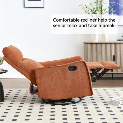 Recliner Chair Swivel Rocker Polyester Orange 360 Degree Heat Massage 155