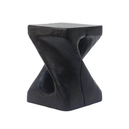 MGO Twist Shape Side Table, Wood-like Texture, Black, 11.75x11.75x16 in