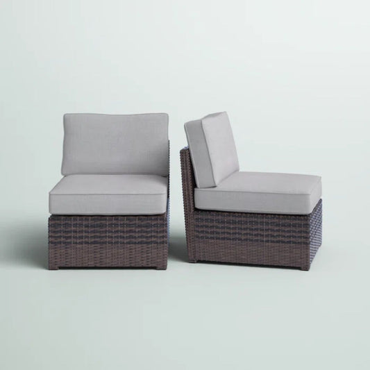 Outdoor Patio Chair Set Wicker Aluminum Brown Cushioned Set of 2