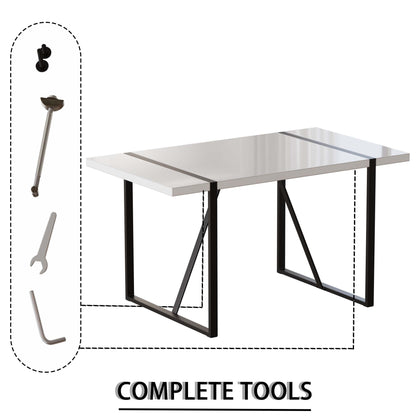 55 '4-person modern MDF dining table set, kitchen black metal leg dining table