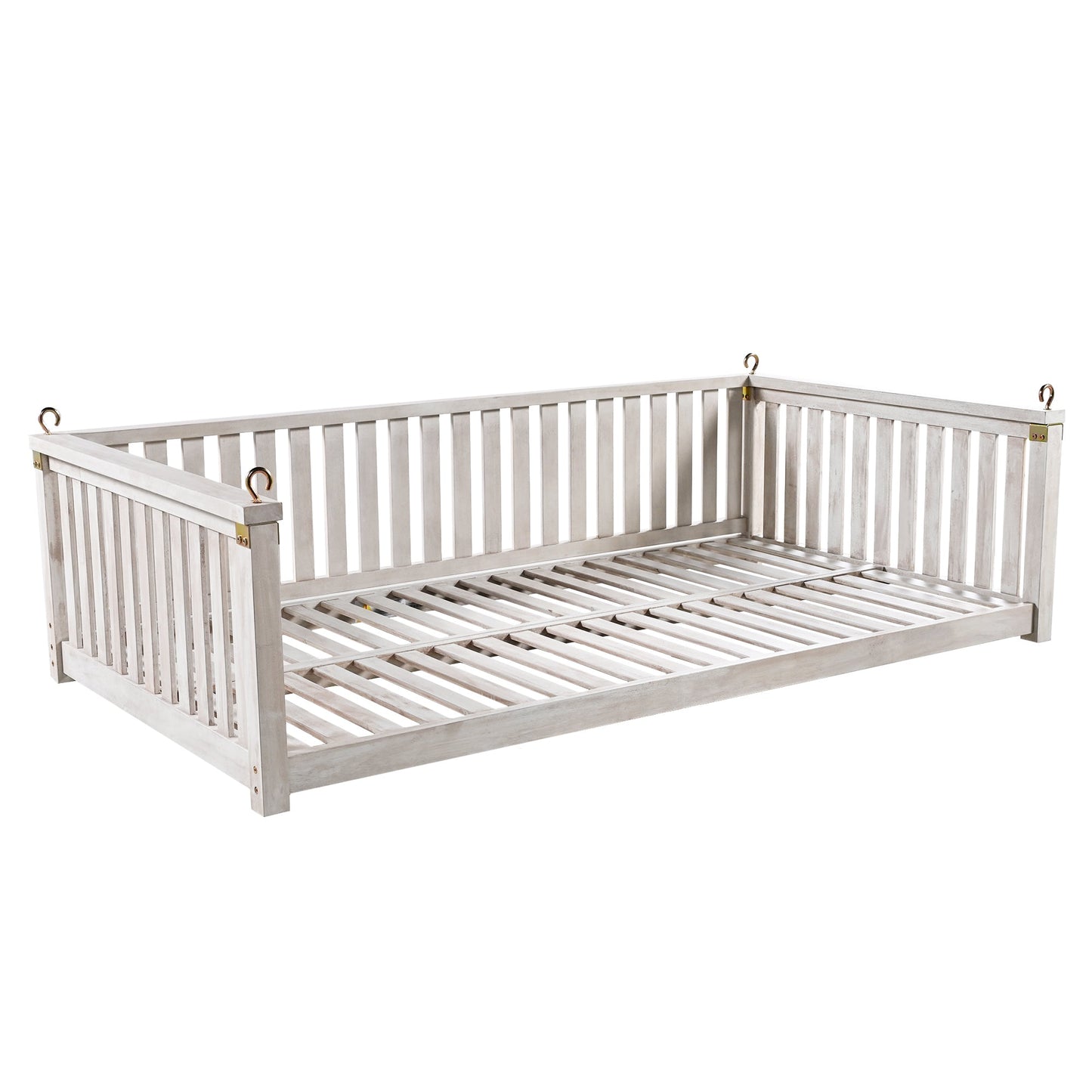 Outdoor Swing Bed Acacia Wood White Twin Size Minimalist 79.1x41.3 In 350 LB