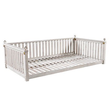 Outdoor Swing Bed Acacia Wood White Twin Size Minimalist 79.1x41.3 In 350 LB