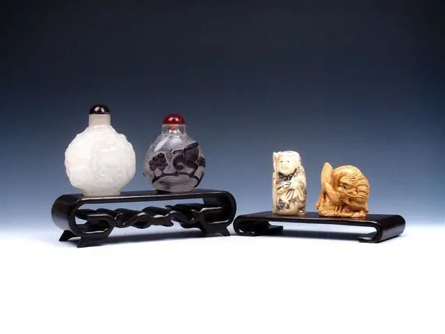 Mahogany Hardwood 2‑in‑1 Display Stand – For Netsuke, Snuff Bottles & Small Statues