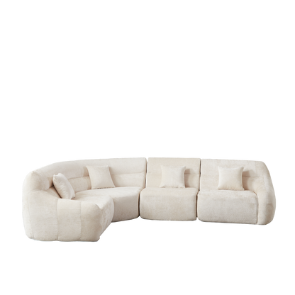 Sectional Sofa Curved Modular Chenille Beige 4 Seat 900 LB No Assembly