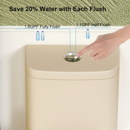 1.1/1.6 GPF Tornado Flush One-Piece Toilet ADA Height 17in, Dual Flush, Khaki