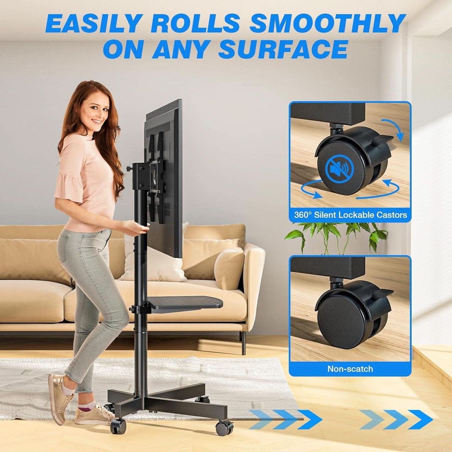 Mobile TV Stand Adjustable Height For 23 To 60 Inch TVs